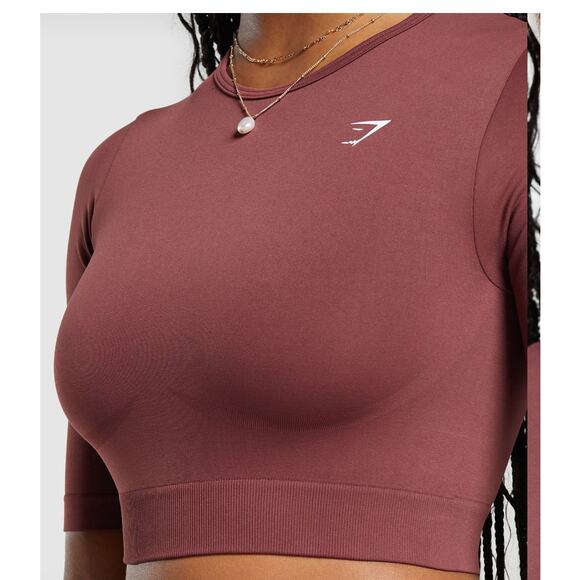 Gymshark Everyday Seamless Gym Crop Top Burgundy Brown Size Large NWT - Picture 1 of 8